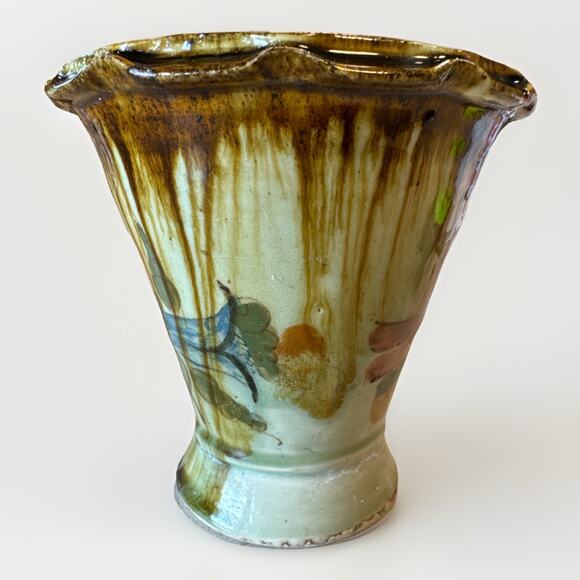 Drip Glaze Mexican Pottery Vase Birds - Picture 2 of 6